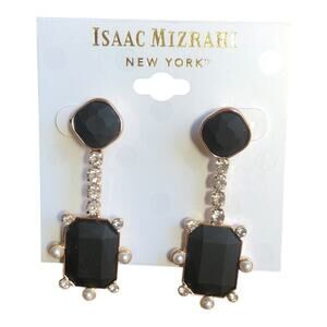 Isaac Mizrahi NWT Gold Plated Faux Pearl Shiny Stones Black Stones Earrings